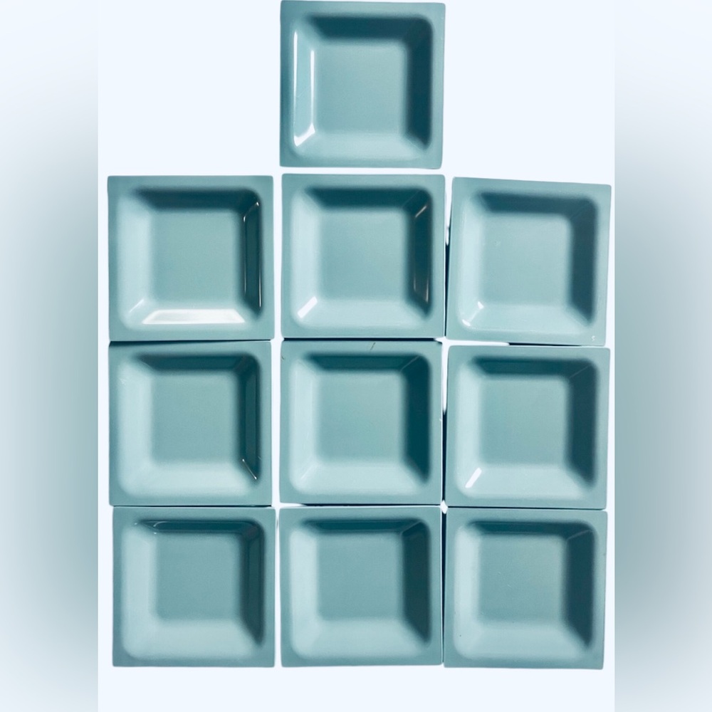 Set of 10 Square Aqua Plate Salad Plates MCM colors